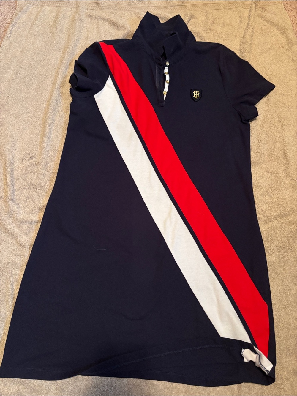 Tommy Hilfiger Navy Polo Dress with Red & White Diagonal Bands